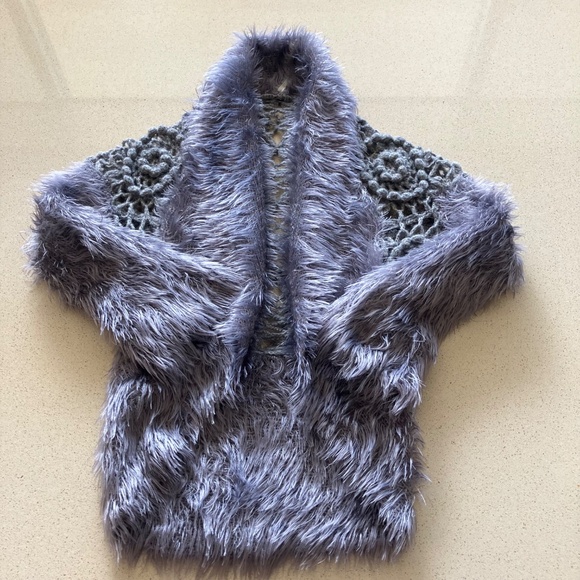 BOLERO CARDIGAN WOOL BLEND GREY KNIT FUZZY 3/4 SLEEVE SHAWL COLLAR SMALL - Picture 12 of 13